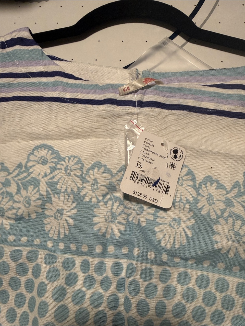 Free People On The Dot White and Light Blue Printed Mini Slip Dress - Picture 5 of 6